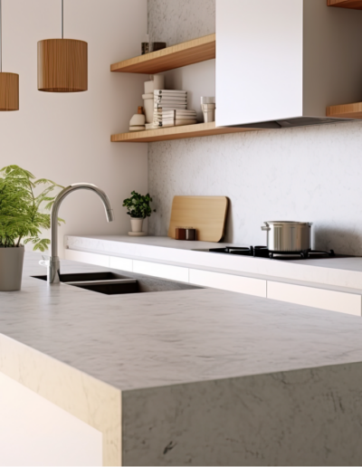 Réalisation cuisine sure mesure comptoir en quartz